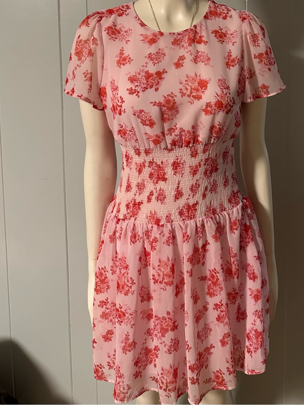ZARA Pink Floral Smocked Waist Mini Dress XS NWT Puff Sleeve Cottagecore Size XS